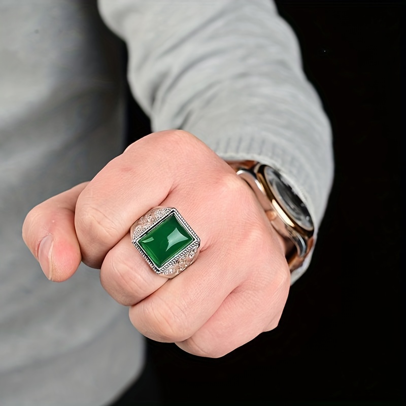 Men's Chrysoprase Domineering Adjustable Silver Ring