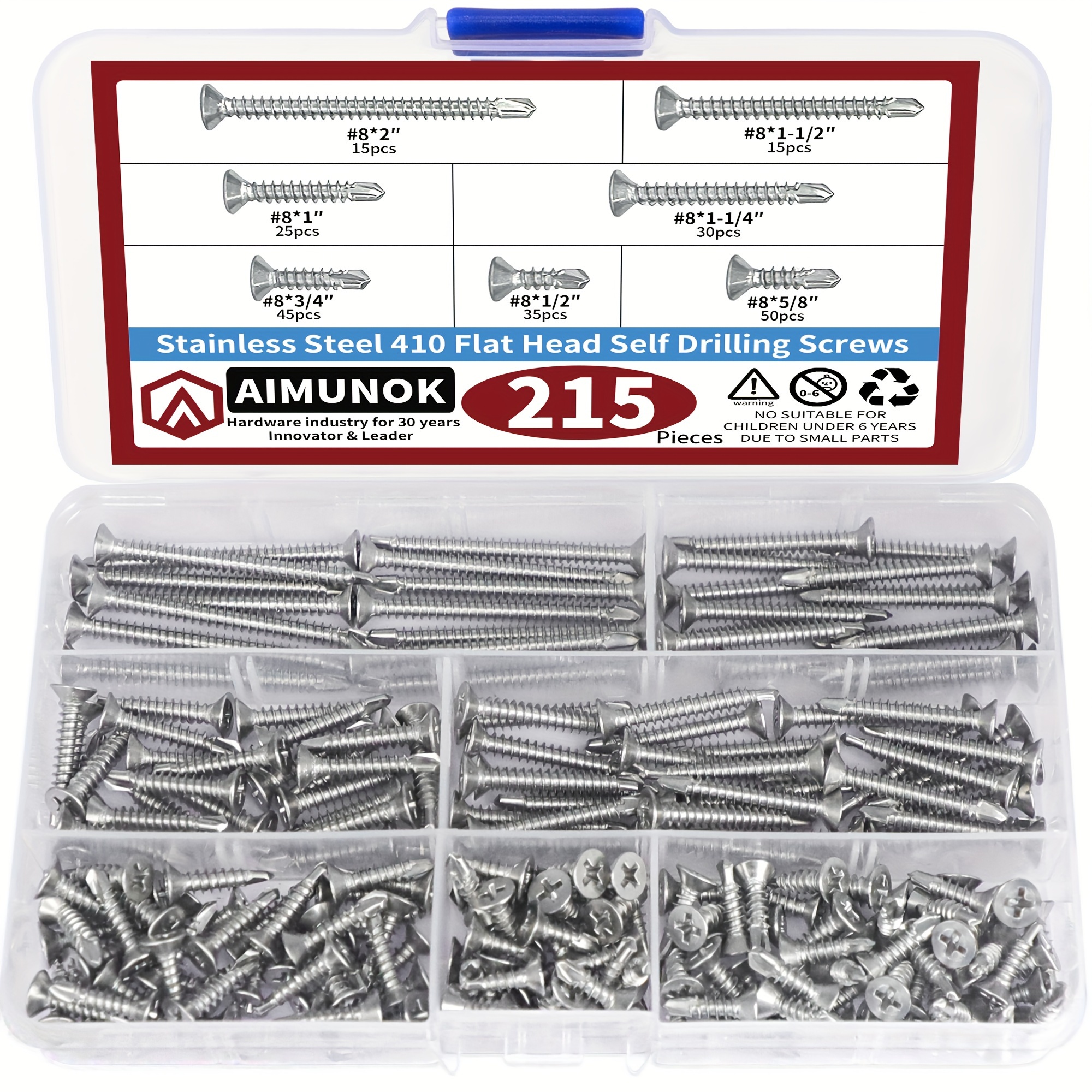 TEMU 215pcs 410 Stainless Steel Self Drilling Screws Sheet Screws Assortment Kit, Modified Truss Head Self - Size #8 X 1/2