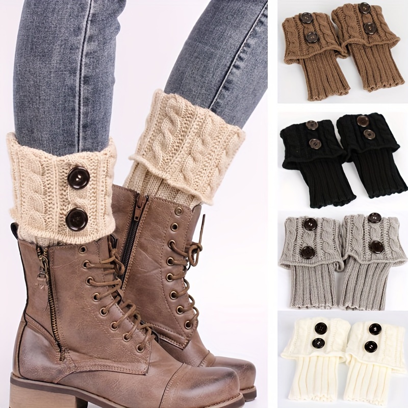 

1 Pair Women's Button Decor Twist Knitted Leg Warmer, Comfortable Winter Warm Boots Cuffs