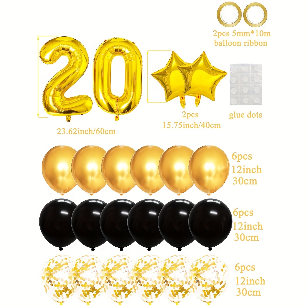 25pcs Ballons Mélangés Noirs Dorés Décorations Fête 20e - Temu Belgium