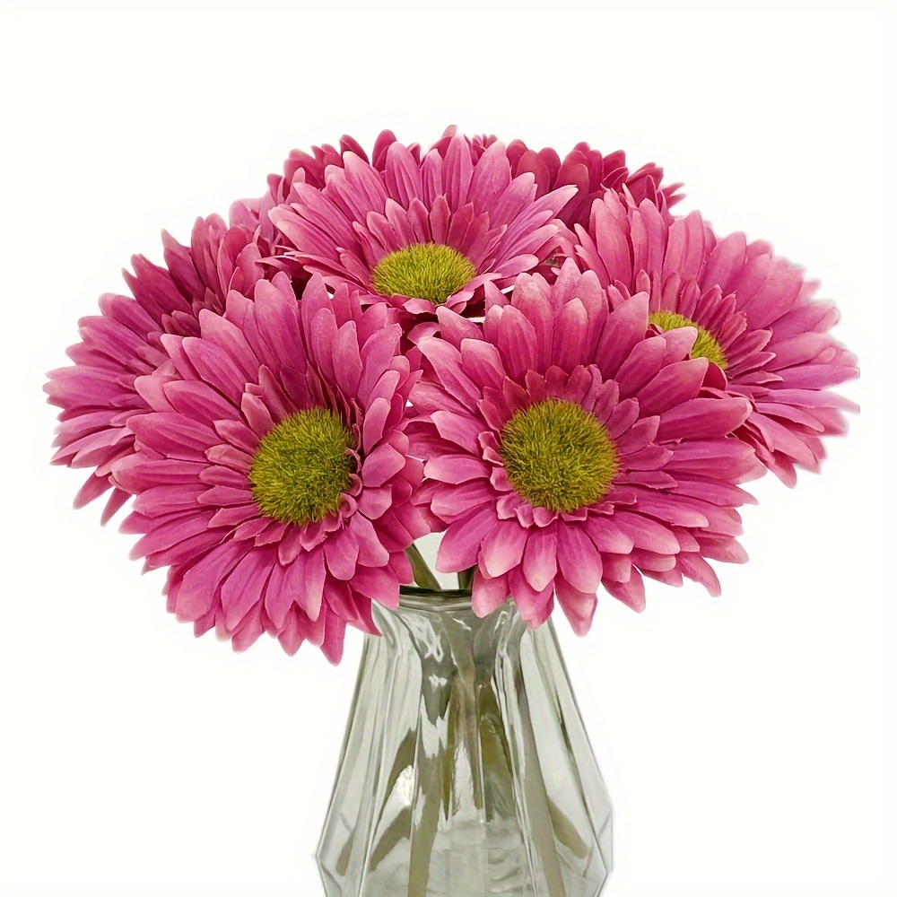 10pcs White Daisy Artificial Flowers Green Foliage - Elegant Vase Decor For Home, Wedding, Party, Or Garden, Flower Decorations
