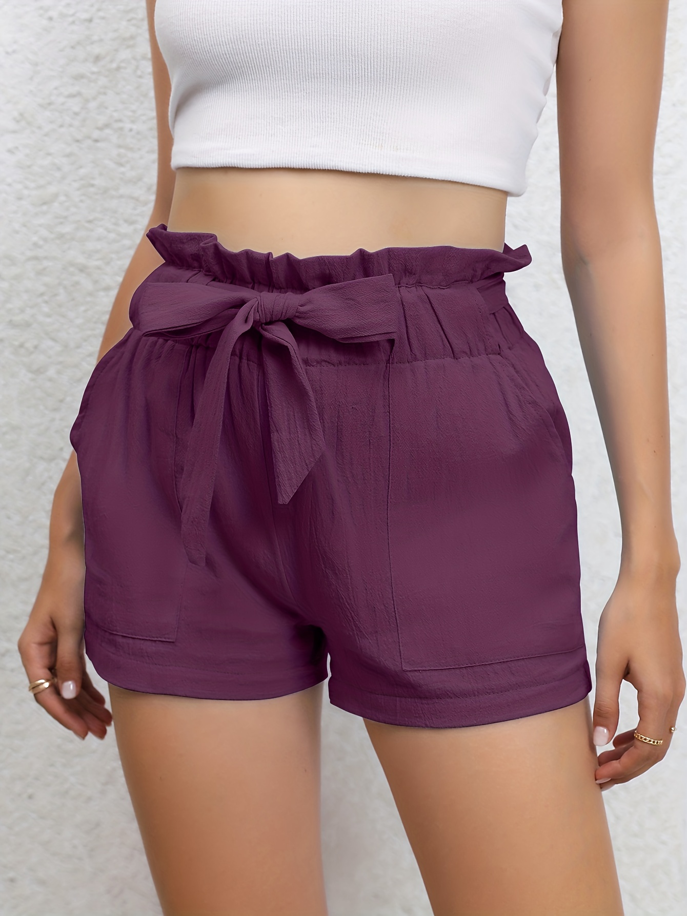 Ruffle Trim Tie Front Shorts, Casual Shorts For Spring & Summer, Women's  Clothing - Temu