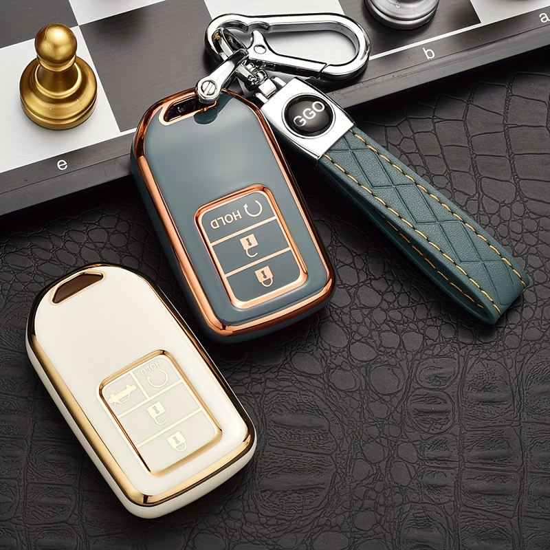 Leather Keychain New TPU 2 Button Car Key Case Full Cover Shell