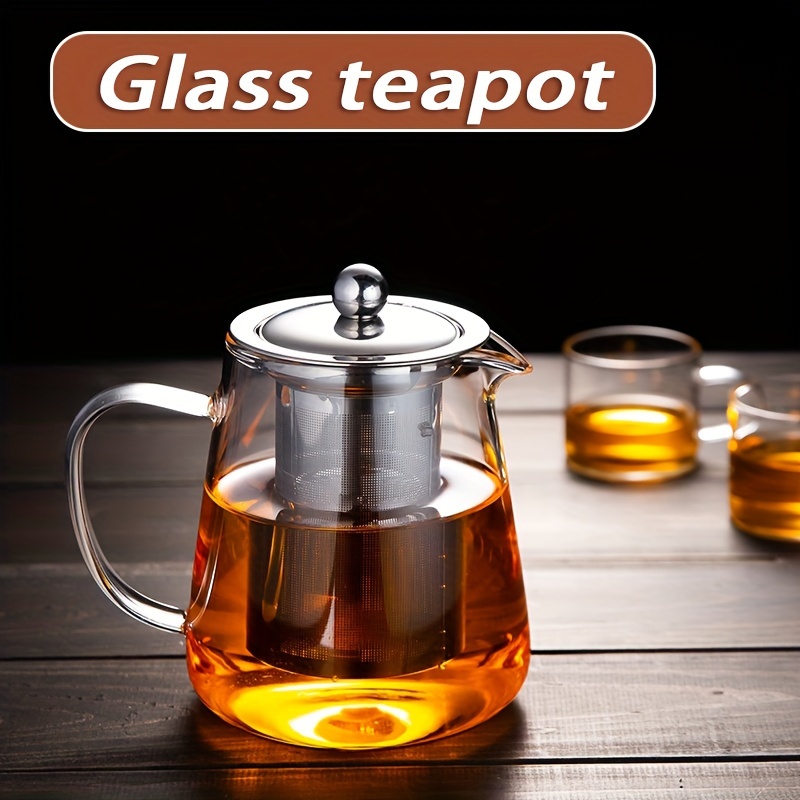 Vertical Pattern Glass Teapot With Walnut Cover Heat - Temu