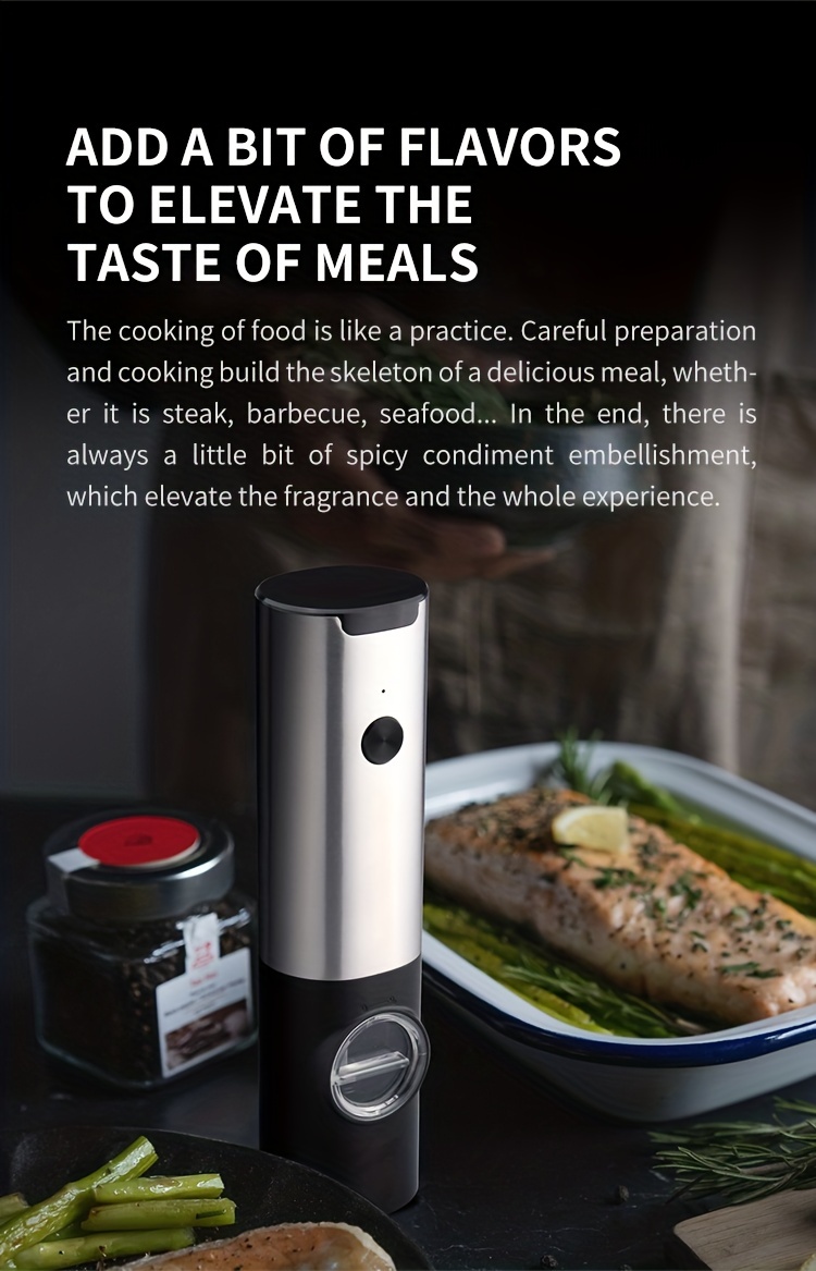 automatic grinder set for grilled meat pepper and salt adjustable single hand operation usb charging two piece gift set details 2