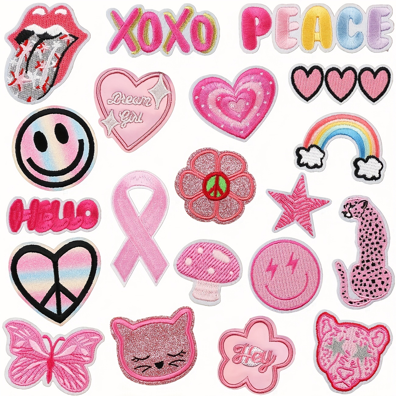 Cartoon Hello Kitty Embroideried Patches For Clothing DIY Iron On Patches  On Clothes Punk Heart Fusible