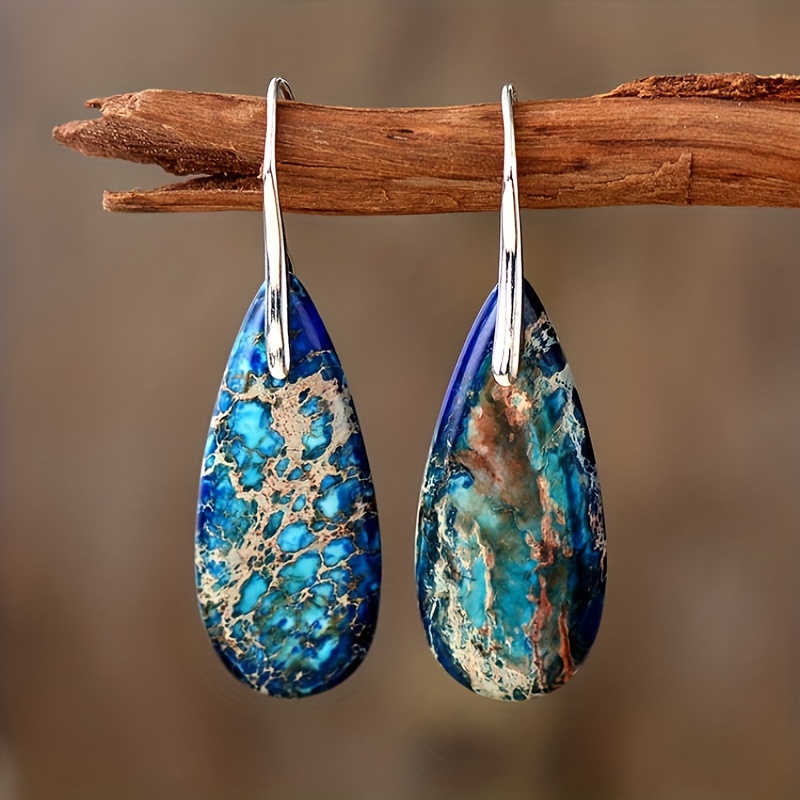 

Women's Boho Natural Imperial Stone Water Drop Dangle Earrings Vintage Jewelry Gift