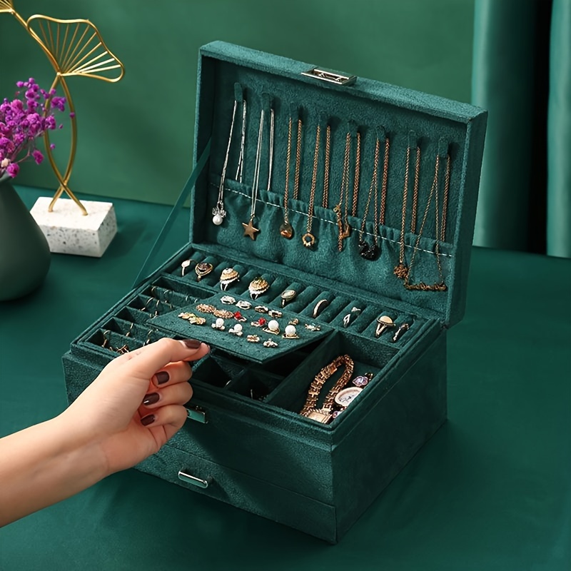 1 Caja De Almacenamiento De Joyas Para Mujeres Y Niñas, Joyero De Tres  Niveles, Joyeros Y Organizadores, Organizador De Joyas Verde, Conjunto De  Joyería Grande De Tres Niveles, Para Collar, Pendientes, Anillos