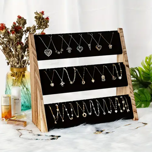Modern Jewelry Organizer Display Stand Wooden Necklace Holder Display with  Hooks Countertop for Cuffs Bracelets Anklet s Storage 12 Hangers 