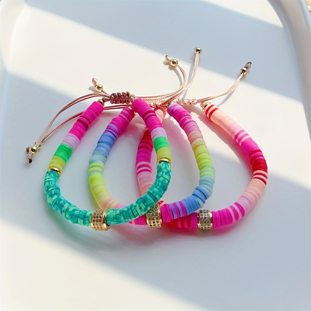 Pink Clay Bead Bracelet | Gold Beads | Heishi Bead Bracelet | 6mm Heishi Beads | Preppy Bracelets | 6mm Clay Beads | Minimalist Jewelry