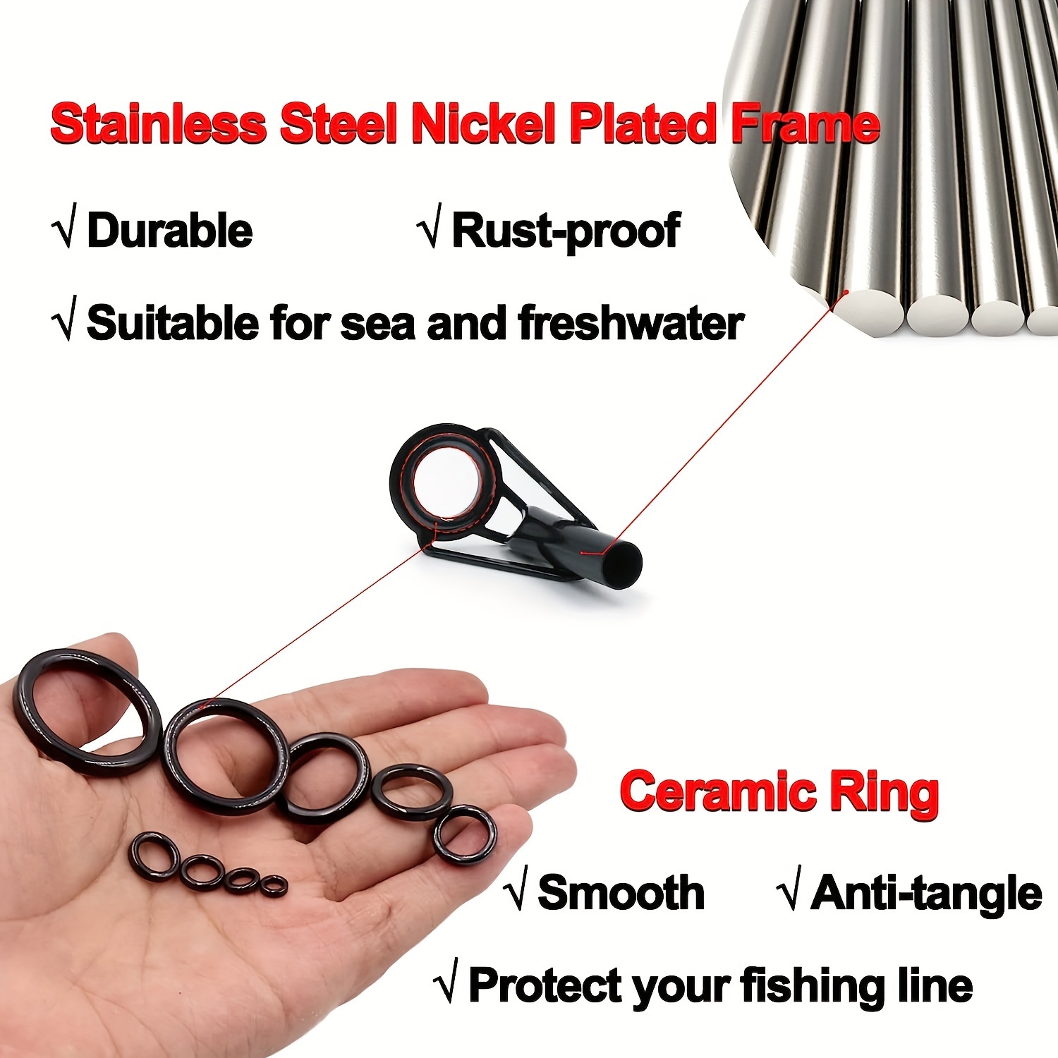 Black Multi size Fishing Rod Guide Rings Stainless Steel - Temu