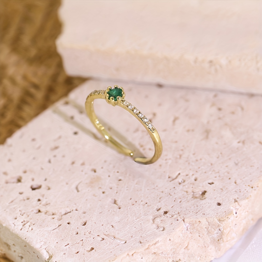 Emerald Zircon Decor Zinc Alloy Open Ring For Men