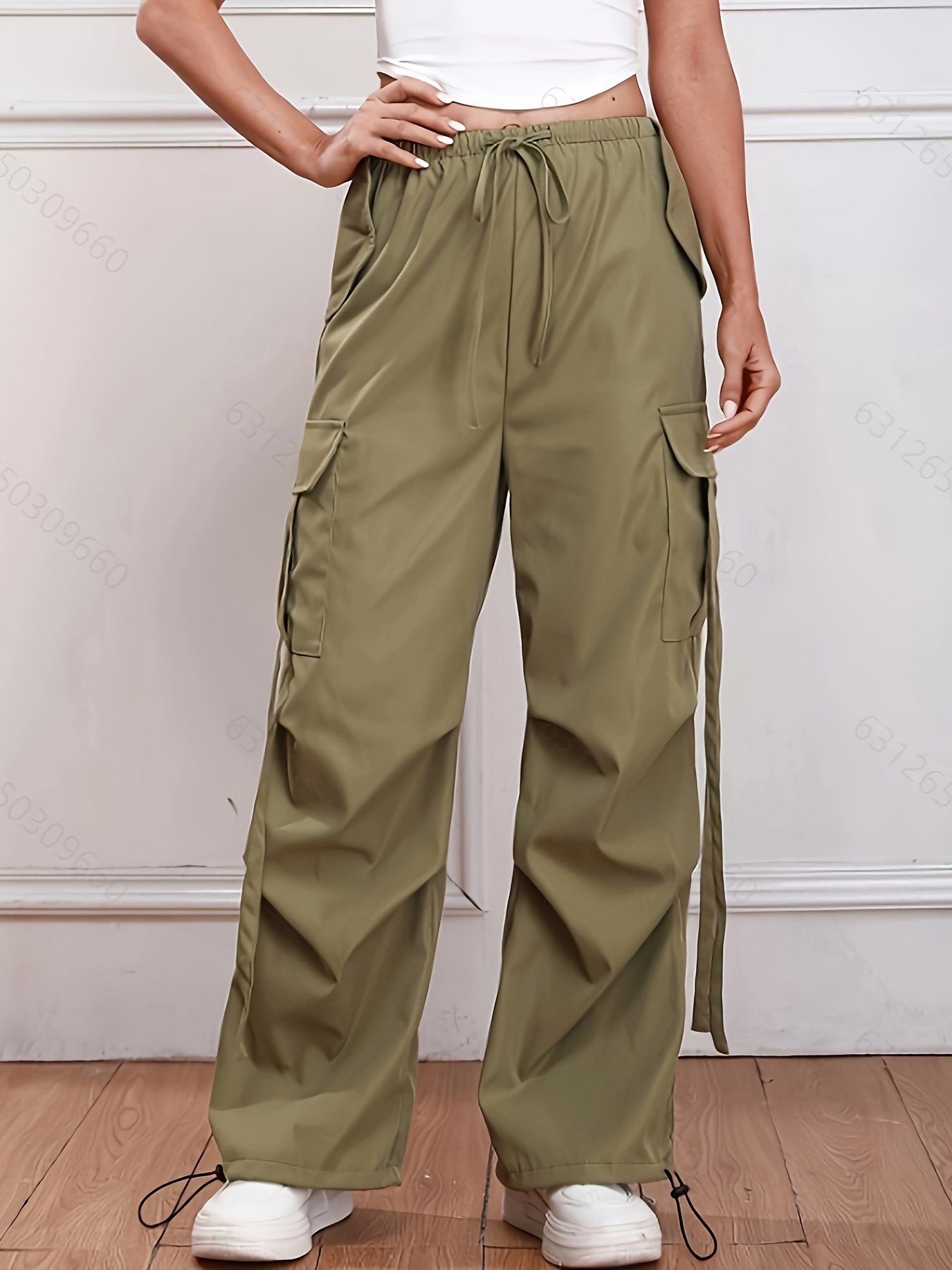 Solid Loose Cargo Pants Casual High Waist Pants Pocket - Temu