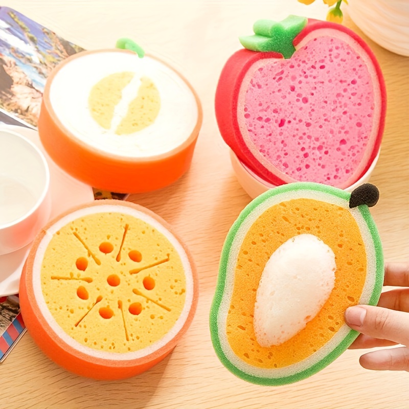 New Fruit Shaped Dish Scrubber Sponge Non-scratch Strawberry Home Kitchen  Tool Bowls Pan Washing Cleaning Cloth Scouring Tableware