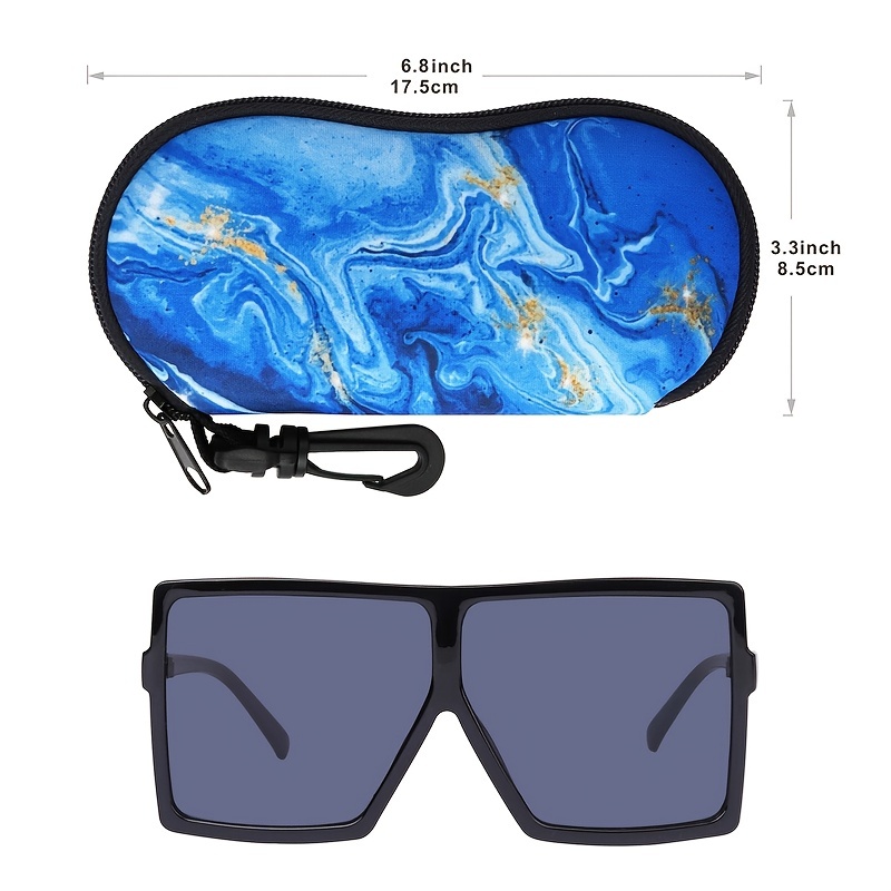 Stylish Blue Marble Print Eyeglass Case - Perfect For Women & Men -  Portable & Soft With Carabiner - Temu