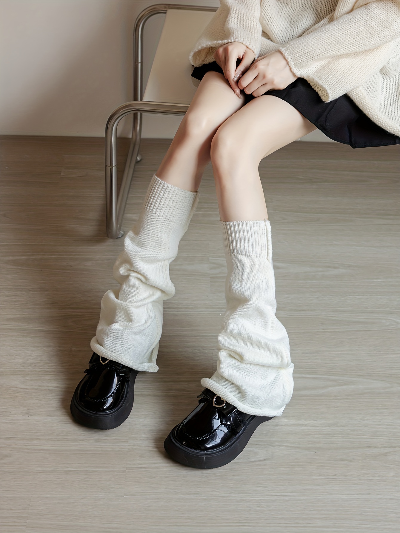 Solid Knitted Leg Warmers Simple match Knee High Socks - Temu