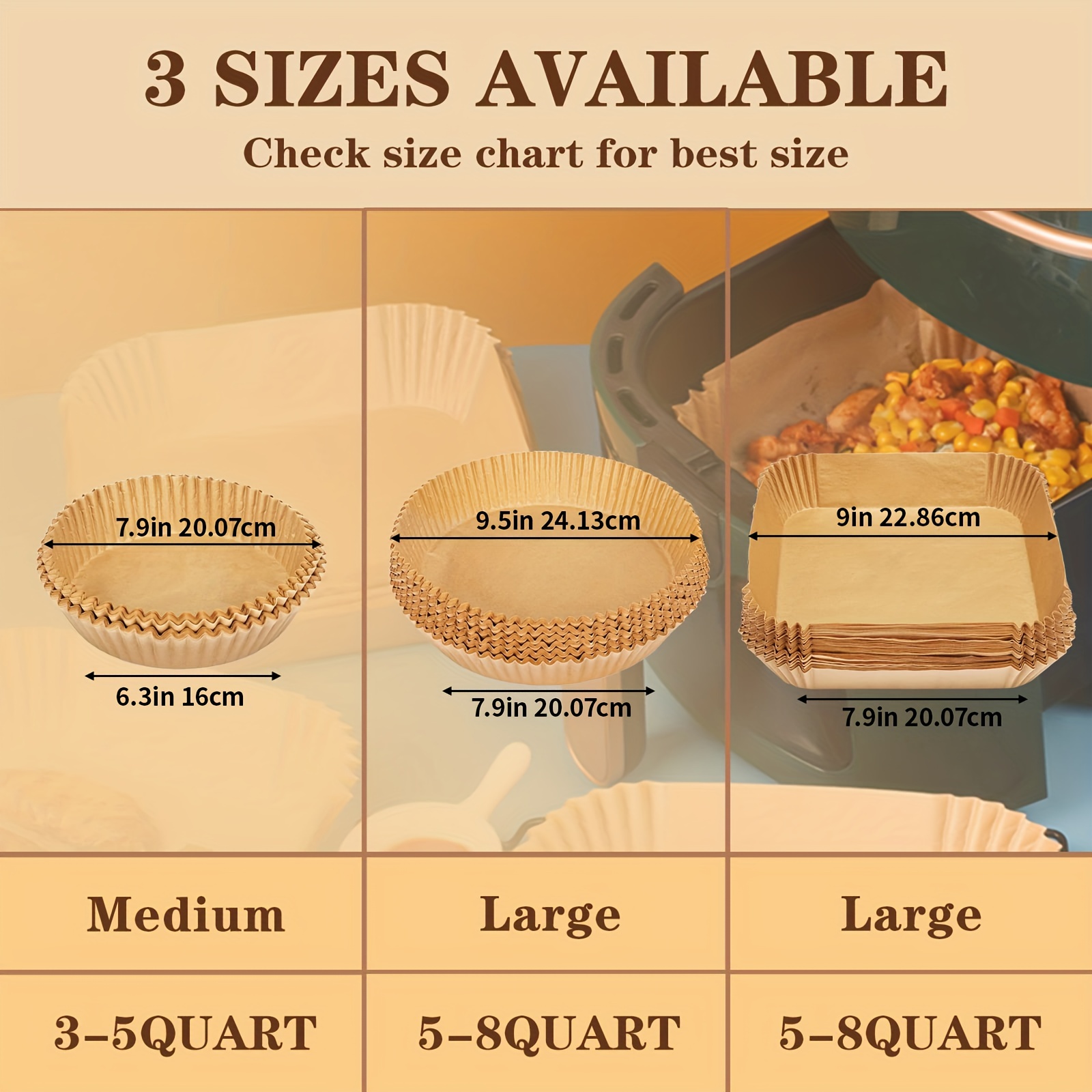 Air Fryer Liners, 100PCS, 6.3in [3 Sizes], Air Fryer Disposable Parchment  Paper Liner, Parchment Paper Liner 