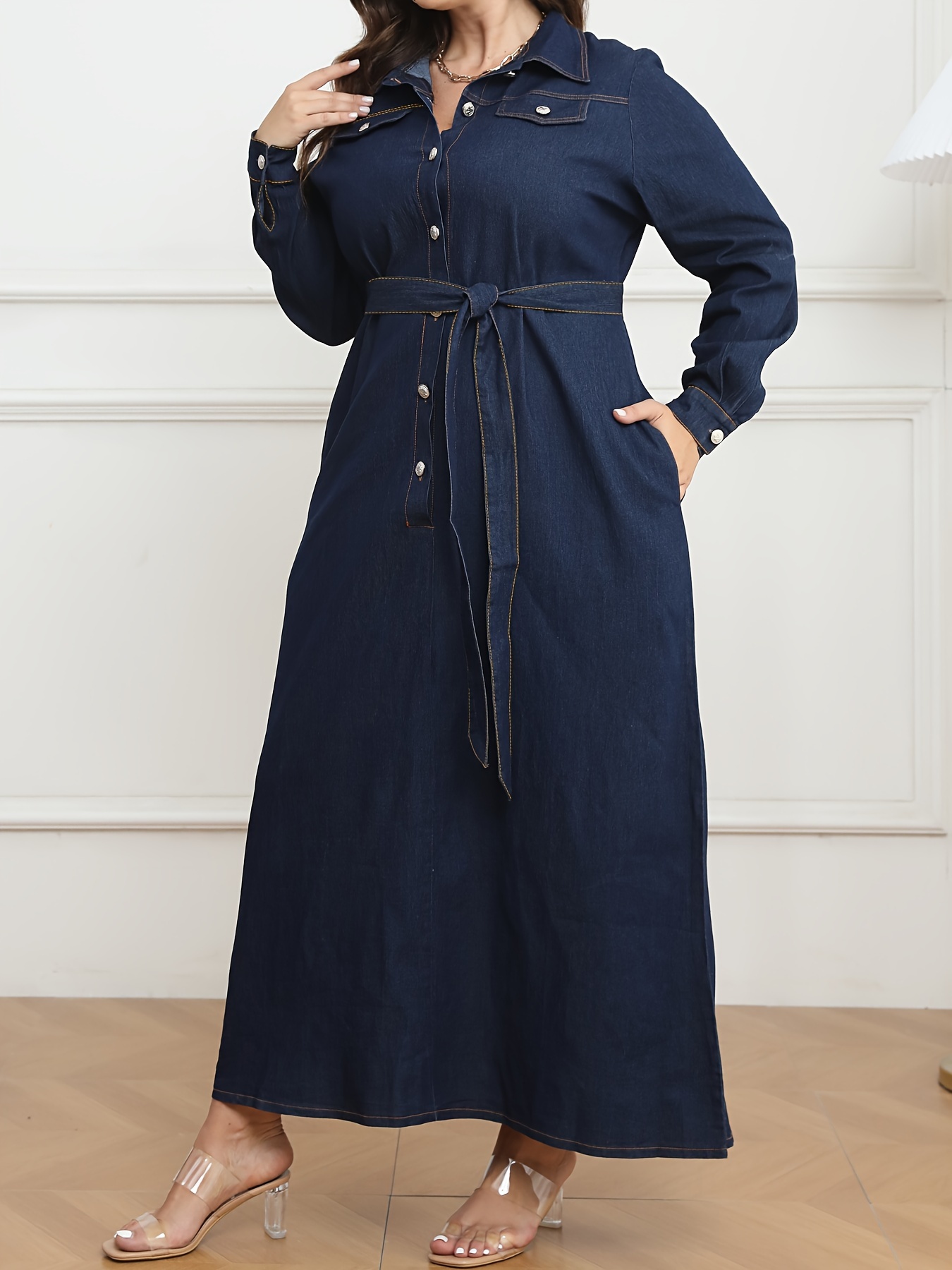 Plus Size Western Dresses Fall Clothes Maxi For Women Turn Down Collar  Casual Long Sleeve Dress Denim Wholesale DropPlus From Kuanlu, $36.37