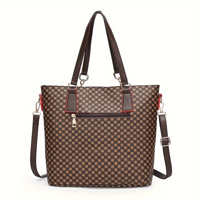 Geometric Pattern Tote Bag Set, Fashion Faux Leather Handbag