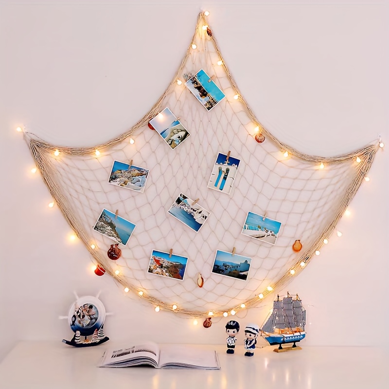 Fish Net Party Decorations,Photo Hanging Display Frames With Clips and  Beige