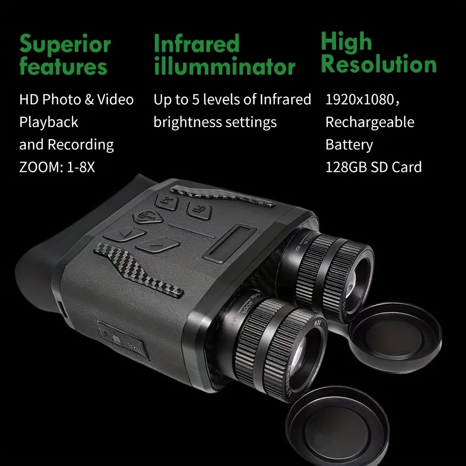 hd infrared night vision device digital zoom maximum 8x 1080p video waterproof suitable for wildlife observation night fishing surveying with built in rechargeable battery includes storage bag and 32gb memory card