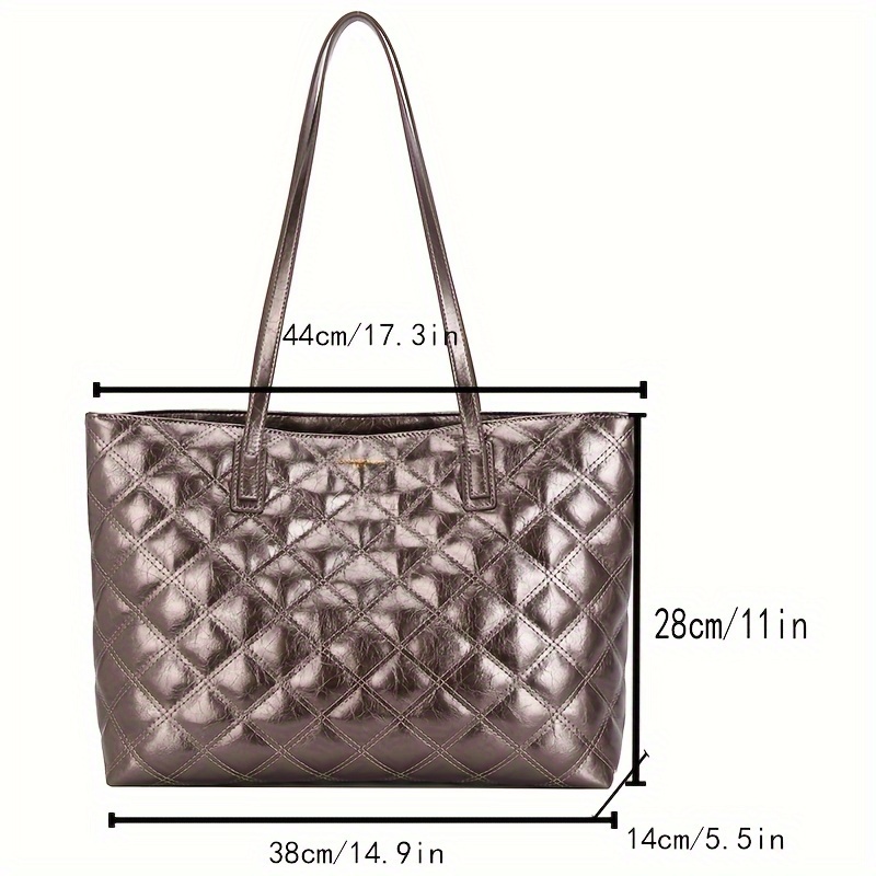Fashion Argyle Quilted Tote Bag, Large Capacity Shoulder Bag, Casual Zipper  Handbags For Travel & Shopping - Temu