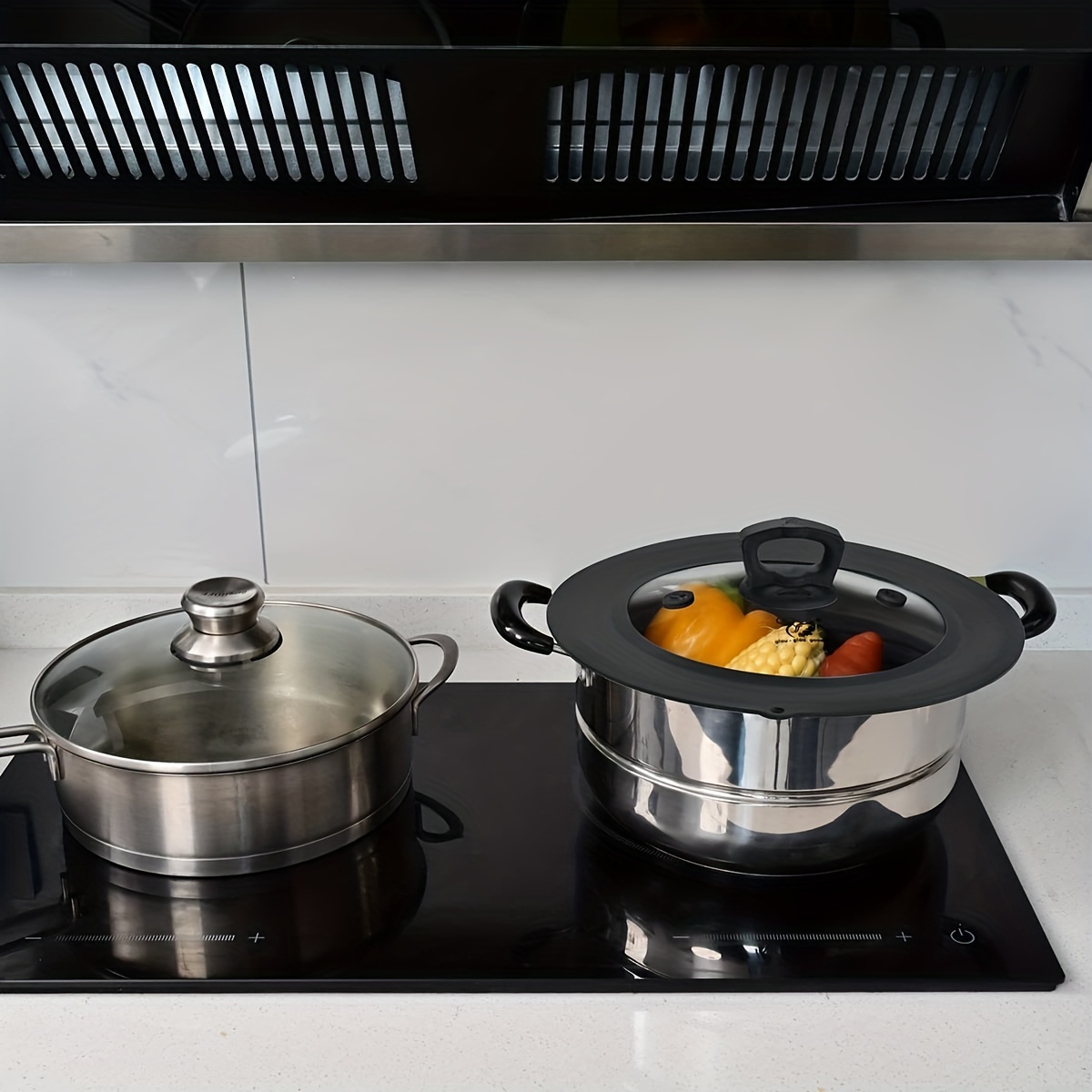 Tapa universal grande, se adapta a utensilios de cocina de 8 a 12 pulgadas,  parte superior de vidrio templado con ventilación de vapor para ollas