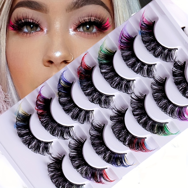 

7 Pairs/set Strip Style Multicolor Eyelashes, Natural Curls, Thick, Long & Fluffy, Light Weight, Reusable, Suitable For All Kinds Of Parties, Performances And Other Occasions Music Festival