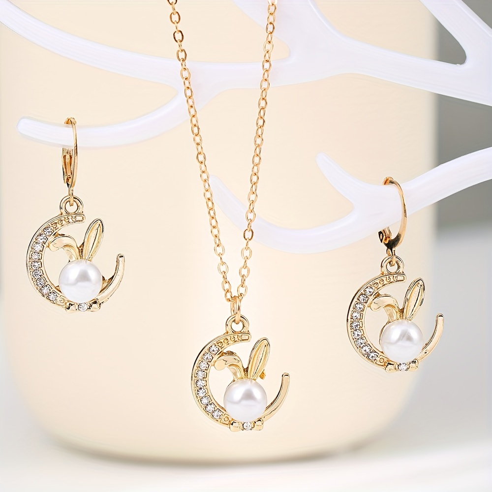 Earrings Plus Necklace Cute Jewelry Set Inlaid Rhinestone - Temu