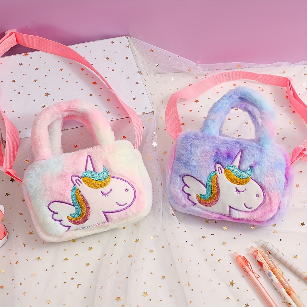 Kids Girls Colorful Plush Unicorn Cell Phone Bag Pouch