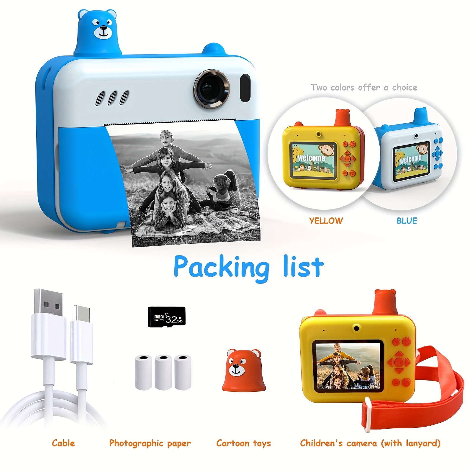  Dragon Touch Cámara de impresión instantánea para niños, cámara  digital para niños con papel de impresión, cámara para niños con pantalla a  color 1080P de 2 pulgadas, cámara de video selfie