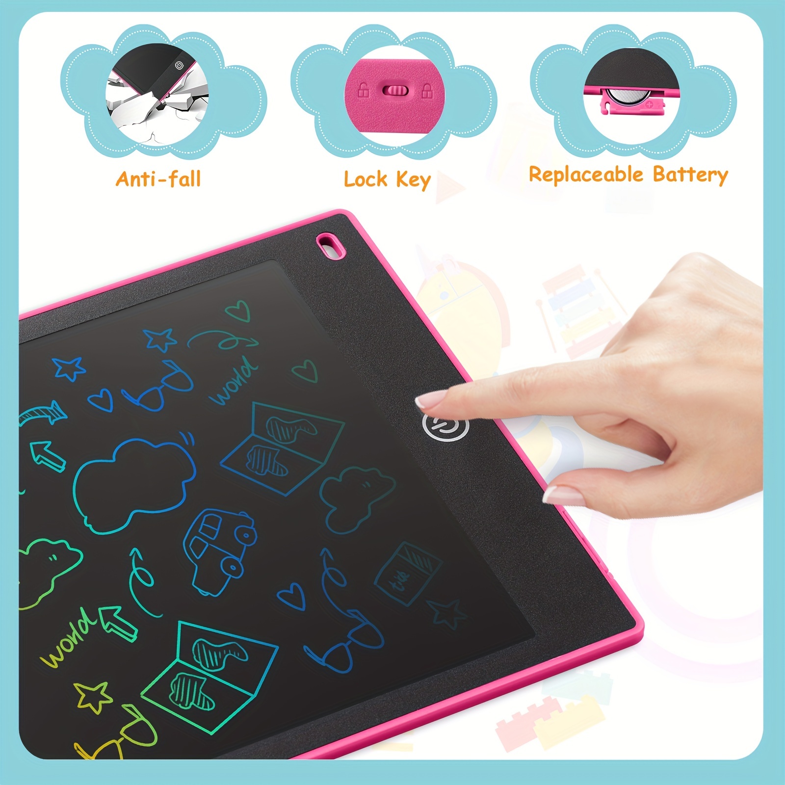 Lcd Writing Tablet For Kids Colorful Doodle Board Drawing - Temu