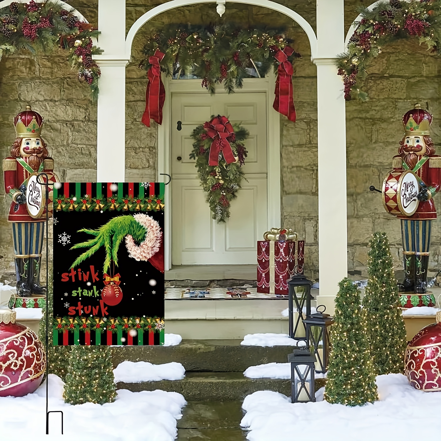 1pc 12x18 Inch Christmas Garden Flag Double Sided Small Vertical Winter Farmhouse Small Garden Yard Flags For Holiday Merry Christmas Decorations No Metal Brace details 3
