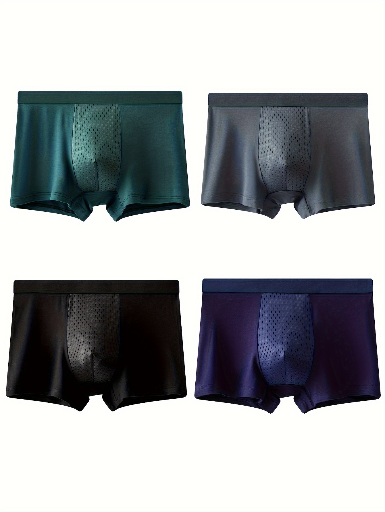 4Pcs Men's Underwear, Mesh Breathable Soft Comfy Moisture Absorption High  Stretch Pouch Boxer Briefs Shorts, Casual Plain Color Boxer Trunks