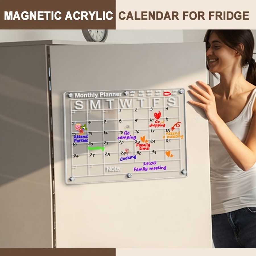Yirilan Calendario acrílico magnético para nevera, calendario transparente  de borrado en seco de 16 x 12 pulgadas para refrigerador planificador