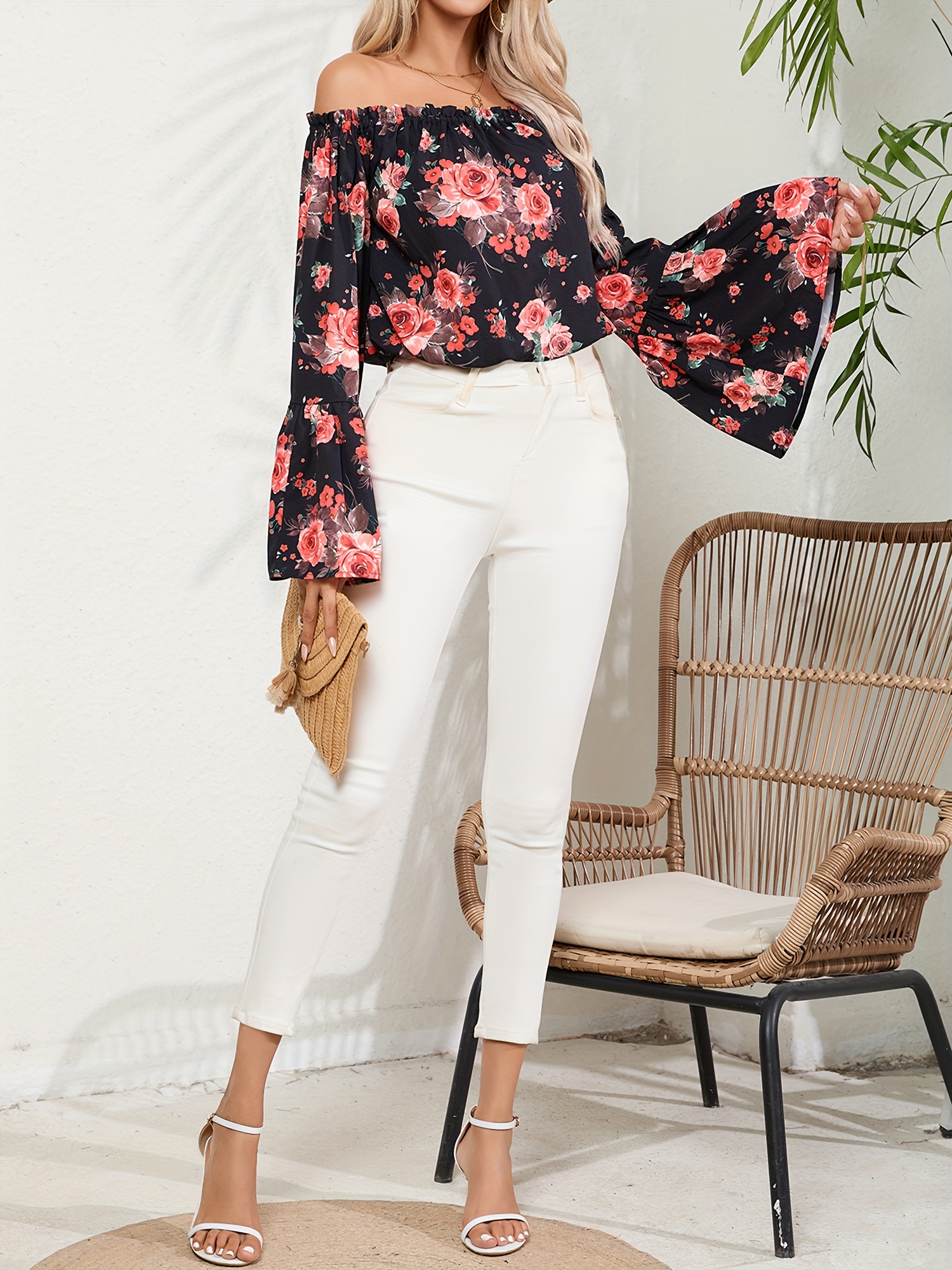 White floral off the shoulder top hot sale