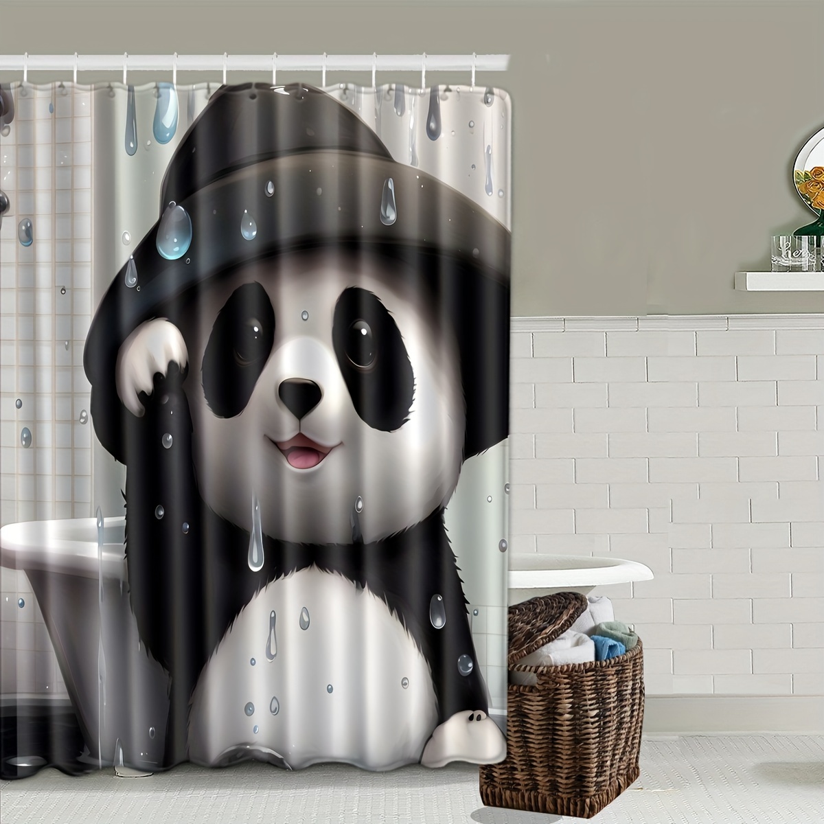 Juego 4 Cortinas Ducha Diseño Panda Alfombra Baño - Temu Chile