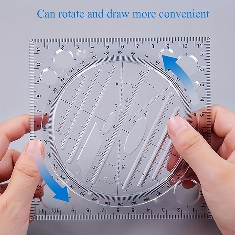 1pc Multifunctional Drawing Ruler, Springhall Angle And Circle