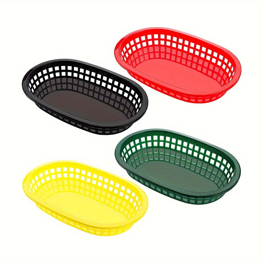 

12/24-pack Colorful Plastic Food Service Baskets, Fast Food Trays, Kitchen Utensils, Restaurant Tableware Accessories, Trays, Bread Baskets For Home & Restaurant Use