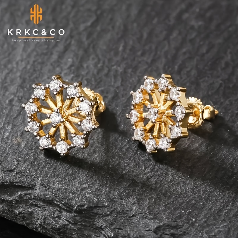 18k Real Golden Plated Stud Earrings Round Cubic Zirconia - Temu