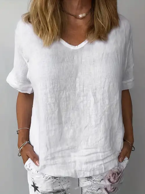 solid v neck blouse casual short sleeve summer comfy blouse womens clothing