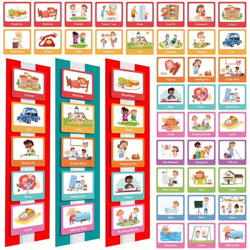 

60pcs Visual Schedule Cards, Daily Routine Cards For Home Day Night Routine Chart Cards, Visual Wall Planner Chore Chart