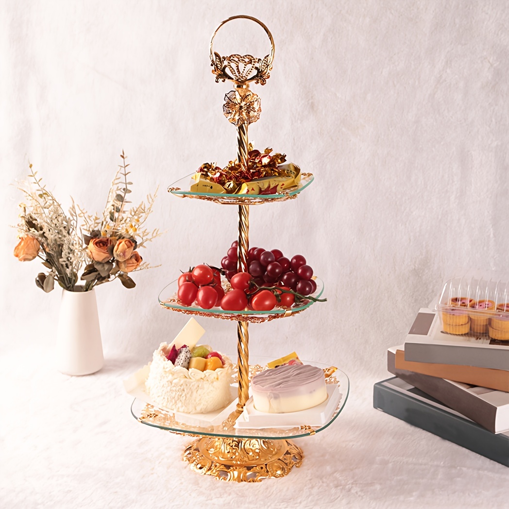 Cake Stand European Metal Cake Stand Glass Mirror Dessert Table Afternoon  Tea Cake Display Stand Wedding Pastry Serving Plate Cake Rack Cake Holder