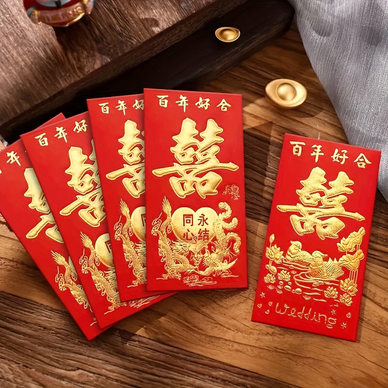 10Pcs/pack 2023 Wedding Ang bao Red Packet Double Happiness Red