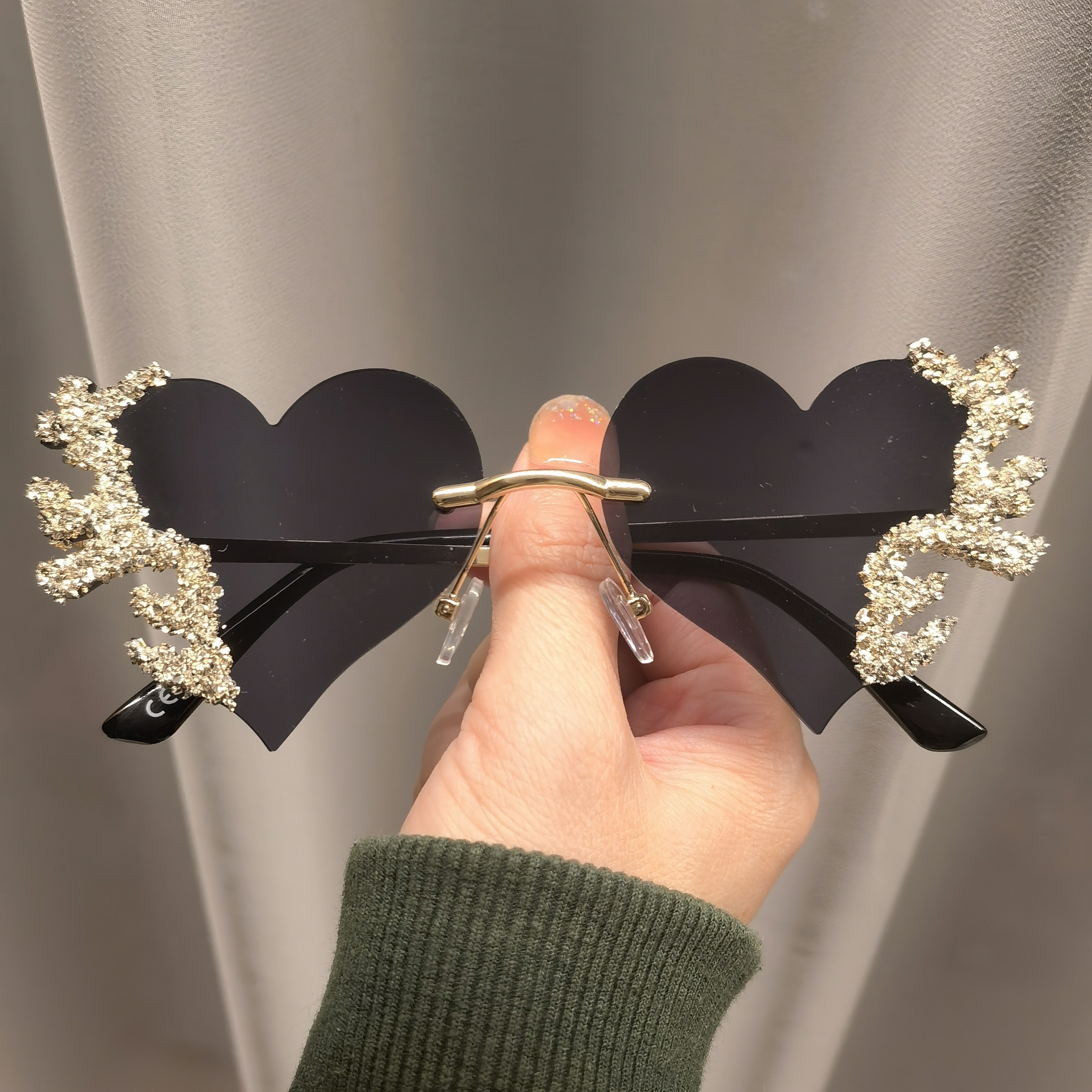 Heart Shaped Rimless Sunglasses Women Men Shiny Rhinestone Temu