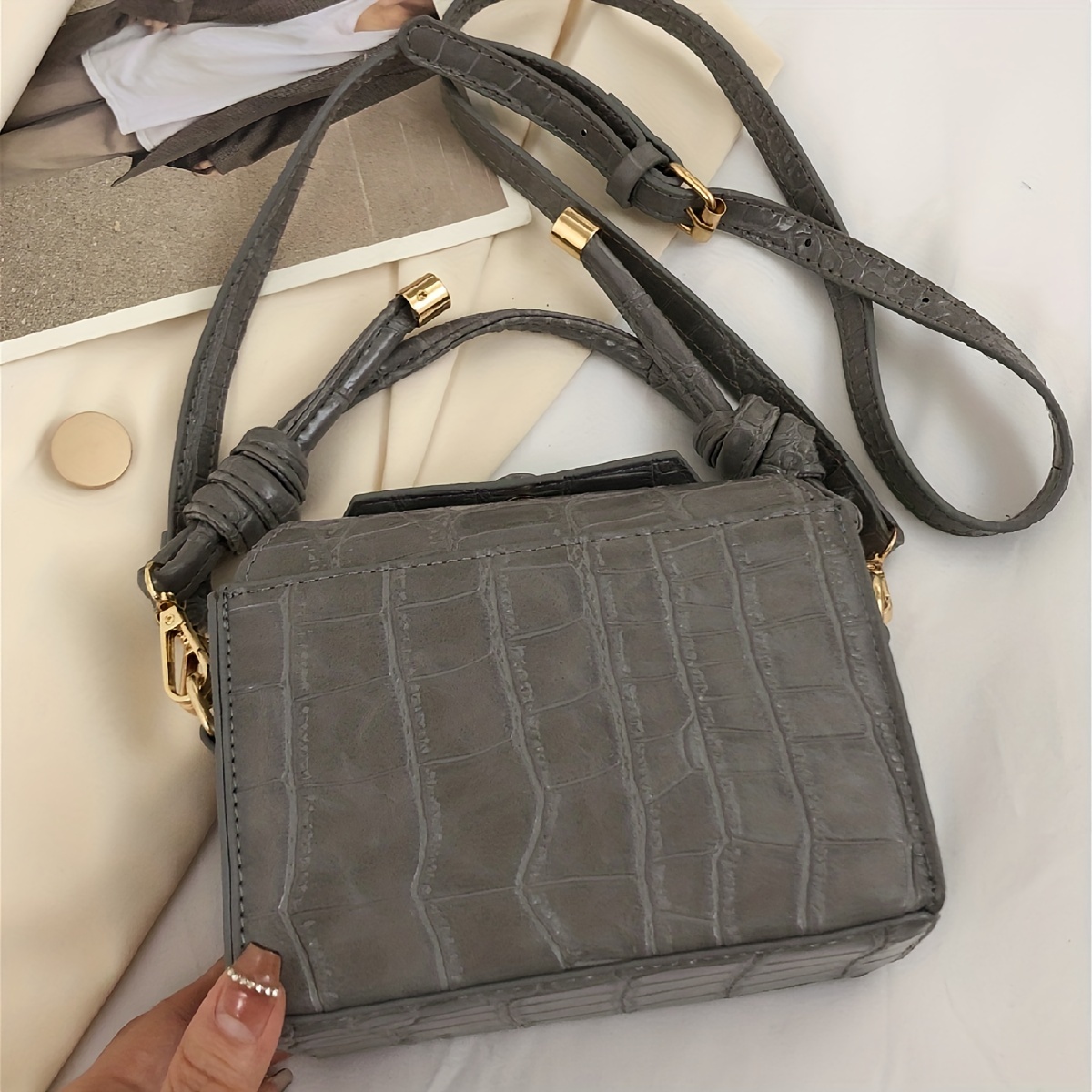  Bolsos de mano para mujer, bolso de mano, bolso de mano, bolsos  pequeños de moda para mujer, bolsos de hombro con patrón de cocodrilo para  mujer, bolso cruzado de cuero sintético (