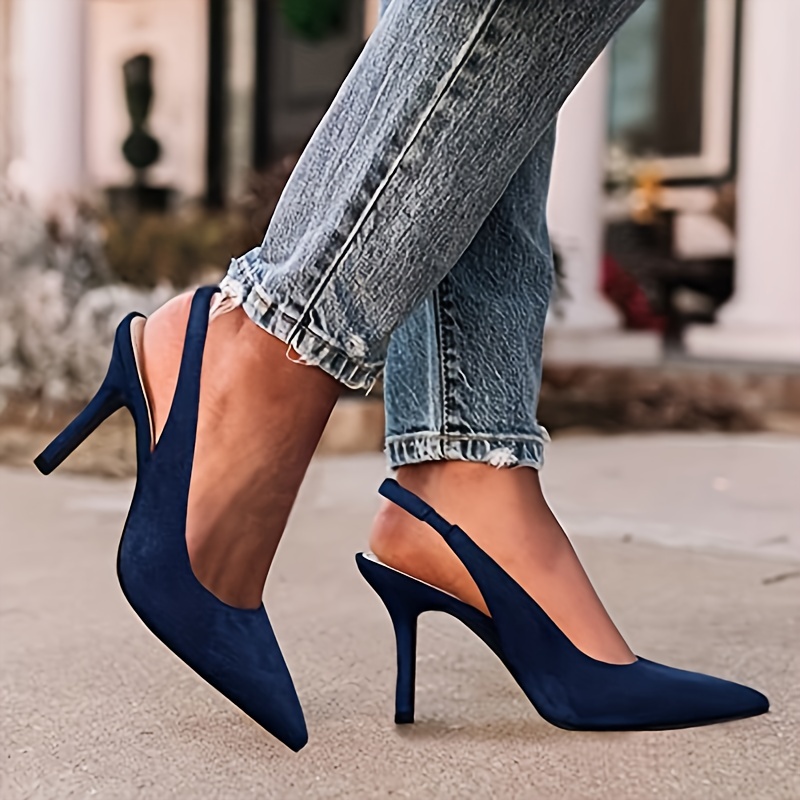 Women's Ankle Strap Slingback High Heels, Solid Color Pointed Toe Stiletto  Heels, Fashionable Pumps - Temu