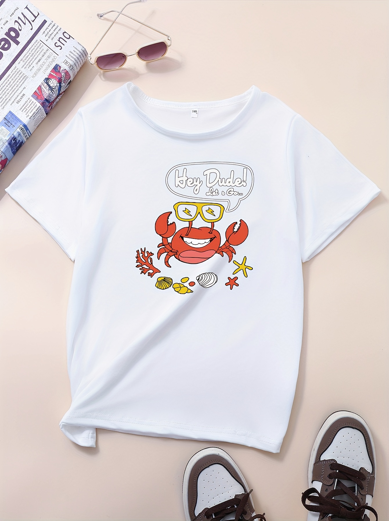 Girls Fun Hunting Crab Cartoon Short Sleeve T shirt Comfy - Temu