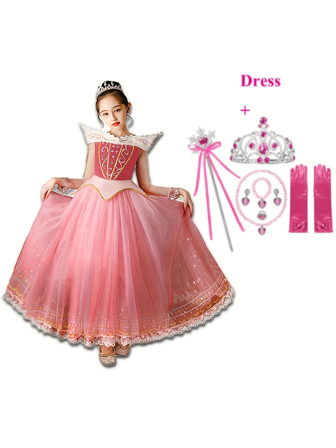 Girls Sleeping Beauty Dress Little Kids Aurora Princess Ball Gown Children  Fancy Party Prom Frocks