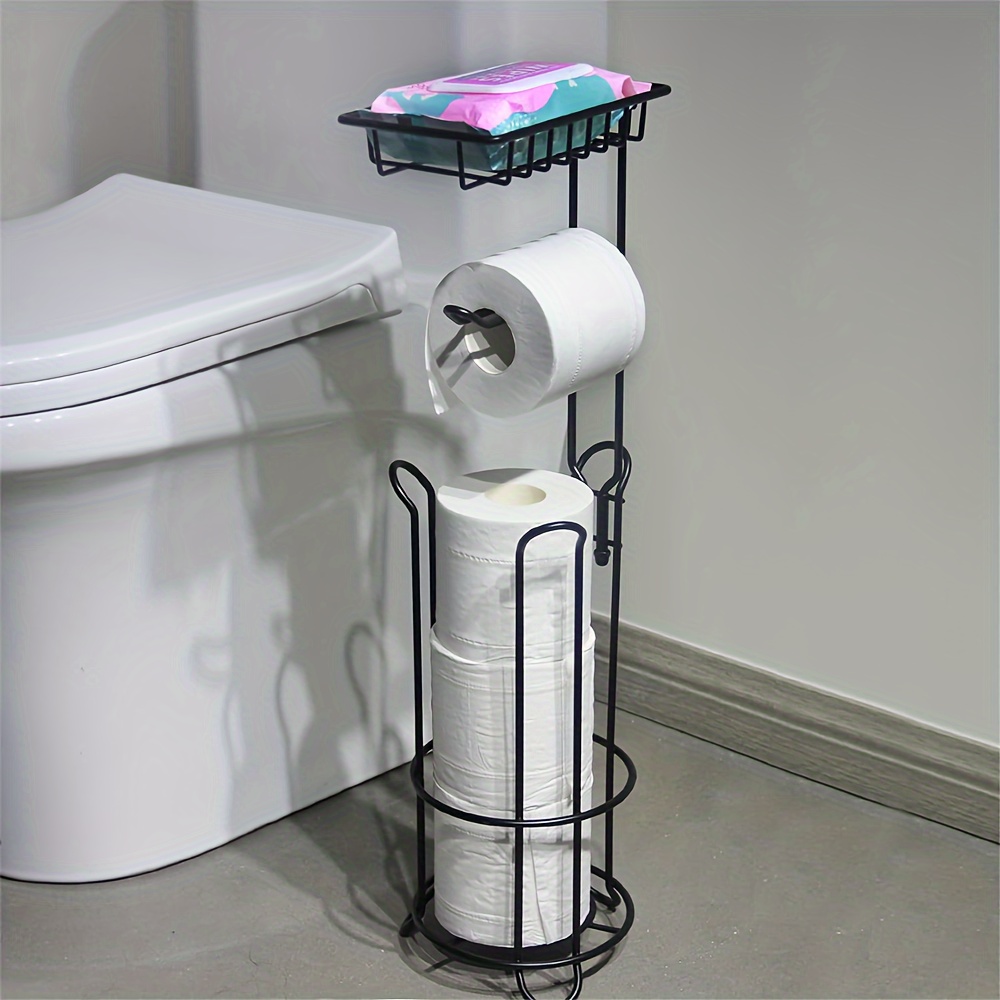 Free Standing Toilet Paper Holder Stand with Shelf Toilet Tissue Roll  Bathroom